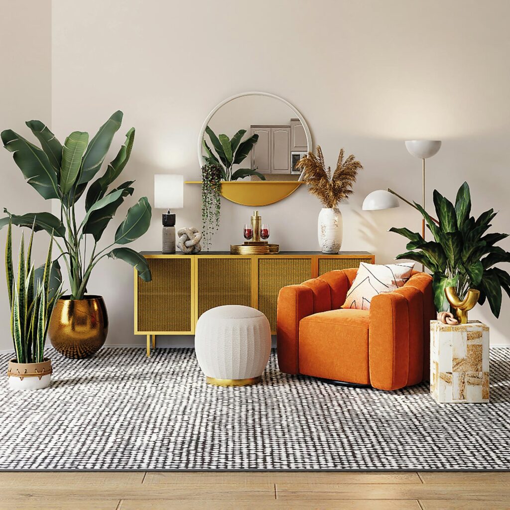 Home Hacks: Möbel stehen auf einem großen Teppich und bilden dadurch eine Einheit.
