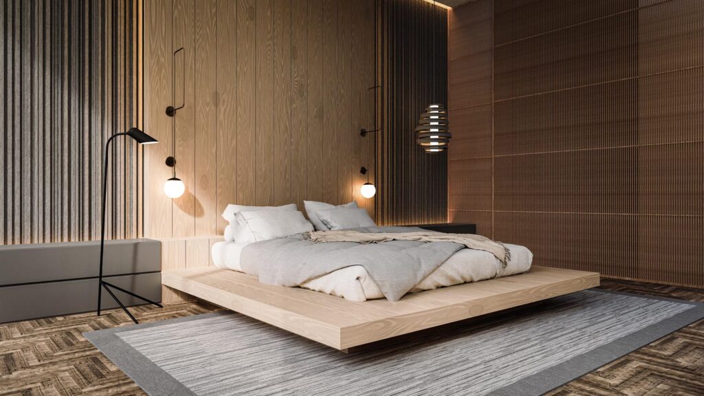 Home Hacks: Schlafraum mit schwebendem Bett.