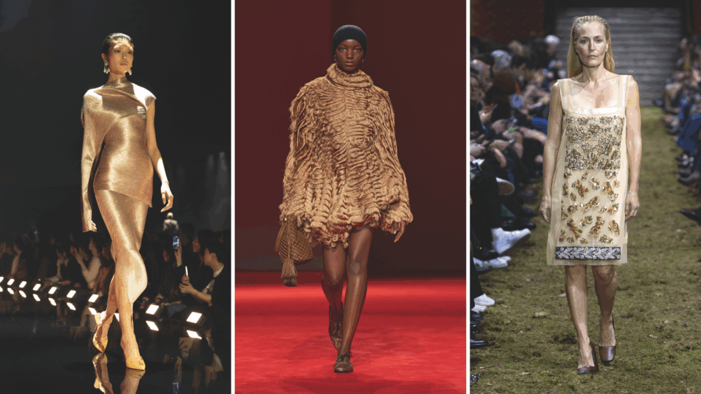 Models mit Designs von Schiaparelli, Bottega Veneta und Miu Miu am Laufsteg FW26