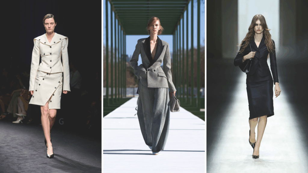 Models mit Designs von Ferragamo, Dior, und Gucci am Laufsteg FW26