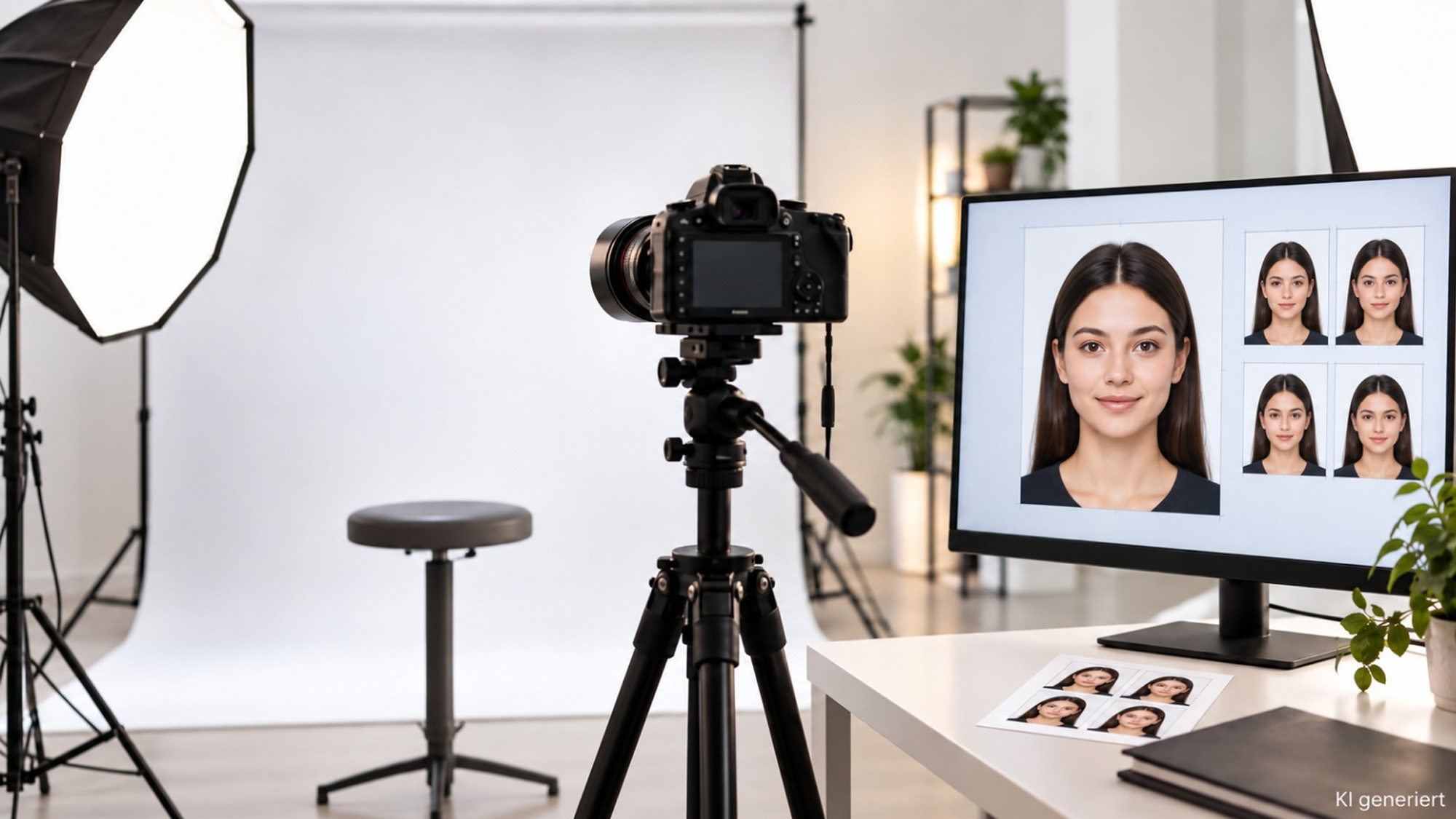 Fotostudio wo ein Passfoto gemacht wird.